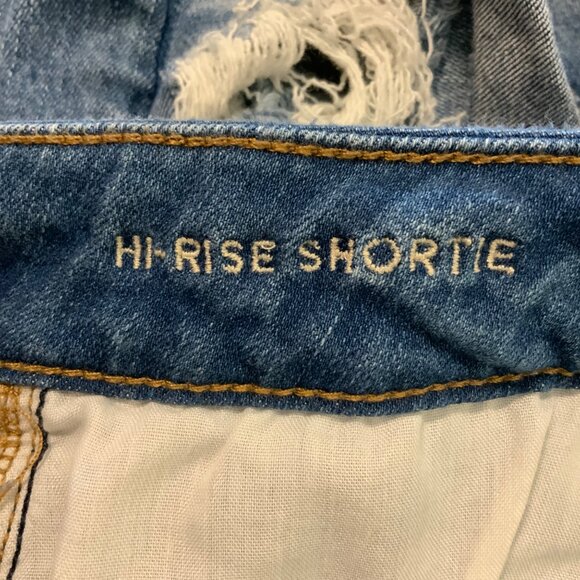 American Eagle Stretch Hi Rise Shortie Denim Cutoff Shorts Size 4 - Picture 9 of 10